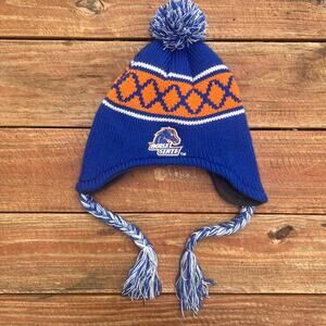 Boise State Broncos Knit Ear Flap Beanie | Blue Orange Pom Winter Hat Unisex